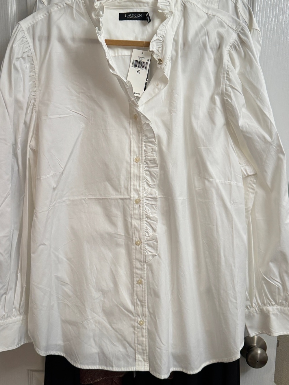 Ralph Lauren White Ruffle-Trim Button Down Shirt